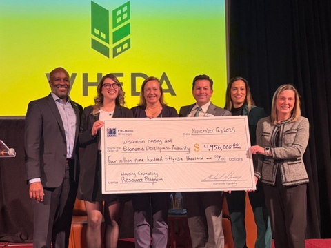thumbnail Members of the FHLBank Chicago and WHEDA teams gather for a Housing Counseling Resource Program check presentation to celebrate funding that will support homebuyers across Wisconsin. This represents a $2.5 million investment for 2025 and 2026, totaling $5 million in support over the two-year period.