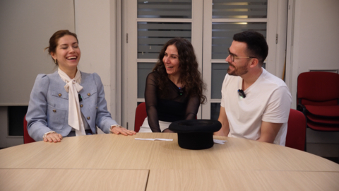 original Hope on Repeat guests and Refugee Storytellers, Mariia, Maysa and Smajo (from left to right) meeting for the first time to discuss their chosen Hope Hits.