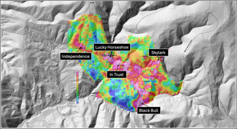 thumbnail The image above is a color relief image displaying the thorium counts per second divided by the total counts per second (K + Th + U).