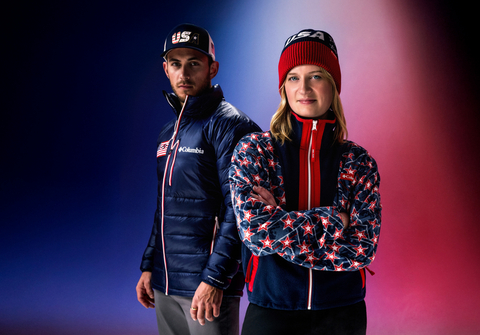 USA Curling athletes Korey Dropkin and Cory Thiesse wearing Columbia's USA 2026 Down Puffer and USA 2026 Fleece