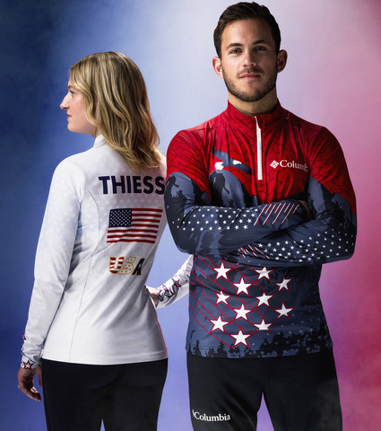 thumbnail USA Curlers Cory Thiesse and Korey Dropkin wearing the Columbia jerseys they will compete in at the 2026 Winter Olympics.
