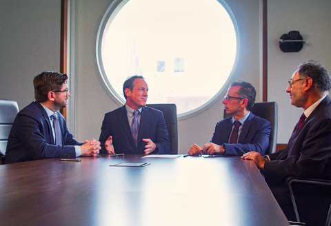 (left to right) Nick Stefanizzi, CEO of Northwell Direct, Manny Pastreich, president of 32BJ SEIU, John D'Angelo, MD, president and CEO of Northwell Health and Howard Rothschild, president and CEO of the Realty Advisory Board on Labor Relations, Inc. (Credit: 32BJ).