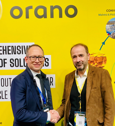 Professor Richard Ambrosi, Perpetual Atomics Chief Scientific Officer, and Charles Brachon, Orano Recycling Strategic Development Manager – Radioisotope-Based Activities, concluded the americium-241 supply agreement at the World Nuclear Exposition in Paris.