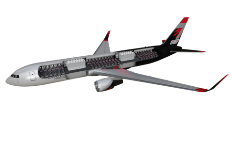 A cross-sectional view of Coulson Aviation's Boeing 767 Very Large Airtanker (VLAT) illustrates the integration of the RADS retardant delivery system and the next generation of high-capacity, sustainable aerial firefighting design.