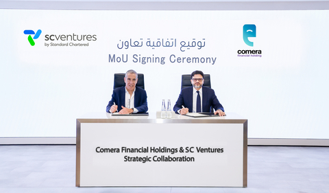 Akhtar Saeed Hashmi, Managing Director & Group CEO of Comera Financial Holdings, and Alex Manson, CEO of Standard Chartered Ventures, sign an MoU announcing a strategic collaboration. (Photo: AETOSWire)