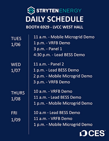 original Stryten Energy CES 2026 schedule of events
