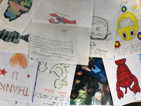 Gulf of Maine Research Institute students’ artwork and thank you notes. Courtesy of Avangrid Foundation