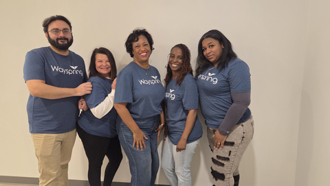 Meet Wayspring's Illinois staff: From left to right: Andrew Tamayo, Engagement Specialist, Tanya Tanguay, Therapist, Melissa Tatum, Behavioral Health Nurse Practitioner, Sheriva Hunter, Primary Care Nurse Practitioner, and Samantha Fuller, Clinical Care Navigator