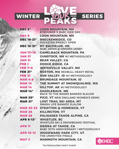 original B4BC Love Your Peaks presented by LivOn Labs 2026 Full Schedule