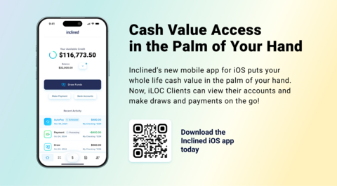 Available on iOS, the Inclined mobile app allows approved policyowners to manage their Inclined Line of Credit (iLOC) directly from their phone, bringing speed, transparency, and control to a financial asset that has traditionally been slow and manual to access.