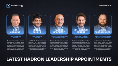 original Hadron Energy Expands Key Leadership Team Ahead of Proposed Public Listing