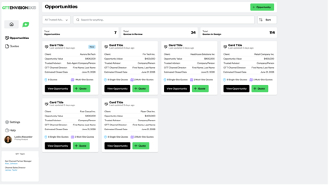 original GTT EnvisionDX Opportunity Dashboard where channel partners can see opportunities and view pricing quotes. Enhanced GTT EnvisionDX brings real-time autonomy and speed directly to channel partners, eliminating sales cycle delays.