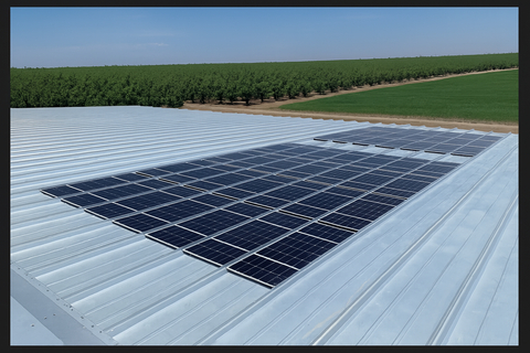 Integrated solar energy solution for commercial-scale exposed metal roofing project. Image courtesy of Cornerstone Building Brands.