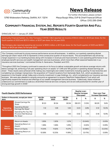 original CBU Q4 2025 Earnings Release