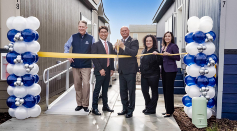 original On Feb., 2, a ribbon cutting ceremony was held to celebrate the grand opening of Blythe Village, a new affordable housing development in Fresno, Calif. Pictured are Champion Homes Director of Business Development Chuck Bleth, Developer Ted Moon, City of Fresno Mayor Jerry P. Dyer, Blythe Village resident Rose Beasley and City of Fresno Councilmember Annalisa Perea. Photo by WindowStill.