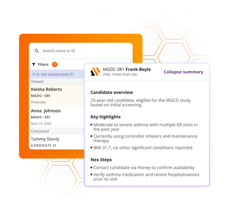 original AI-generated candidate summary feature now included in Trialbee Honey™.