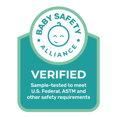 original Baby Safety Alliance Verified Seal. Look for it on packaging and product listings to identify products independently tested for safety, performance, and functionality.