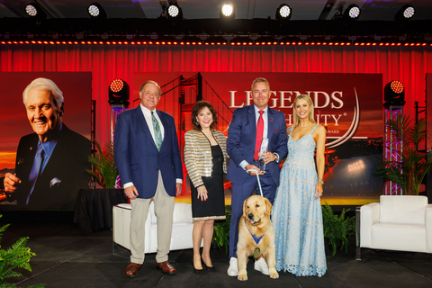 Kirk Herbstreit, Emmy Award-winning college football analyst for ESPN/ABC and NFL analyst for Thursday Night Football on Amazon Prime Video, receives the 2026 Pat Summerall Award in San Francisco, Thursday, Feb. 5, 2026. The award was presented at the Legends for Charity® dinner benefitting the lifesaving mission of St. Jude Children’s Research Hospital®. Pictured: Chris Berman, ESPN NFL Studio host; Cheri Summerall, wife of the late Pat Summerall; Kirk Herbstreit; and Laura Rutledge, ESPN/SEC Network host and reporter. Photo credit: Drew Altizer Photography for ALSAC/St. Jude Children’s Research Hospital