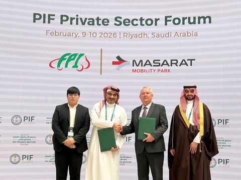 original From left to right: Noppawit Tanadumrongsak, Managing Director of FPI India; Abdulrahman Binmahfooz, Managing Director of FPI Gulf; Tienie Ferreira, CEO of MASARAT Mobility Park; and Muhammed Alshiha, Chairman of MASARAT Mobility Park, during the signing ceremony at the PIF Private Sector Forum 2026 in Riyadh. (Photo: AETOSWire)