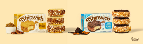 Chipwich® - The Original Ice Cream Cookie Sandwich – Rolls Out the Nuts. The iconic Chipwich® has once again raised the bar for frozen novelties with the launch of two new flavors, Vanilla Chocolate Almond and Brown Butter Pecan, the first ice cream cookie sandwiches featuring premium nuts. The new Chipwich flavors combine 12% butterfat ice cream and two signature wire-cut, homemade-style cookies rolled in perfectly paired glazed nut pieces. Chipwich Vanilla Chocolate Almond features Double Chocolate Chip Cookies with Premium Vanilla Ice Cream, rolled in Glazed Almond Pieces. Chipwich Brown Butter Pecan features Brown Butter Cookies with Premium Sweet Cream Ice Cream, rolled in Glazed Pecan Pieces.