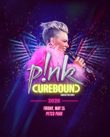 P!NK Headlines 2026 Curebound Concert for Cures on Friday, May 15 at Petco Park. The nation’s premier benefit concert for cancer research, all ticket sales support innovative adult and pediatric cancer research with the power to save lives. Tickets on sale Friday, February, 27 at curebound.org and ticketmaster.com. Presales begin Wednesday, February 25. To sign up for early access or purchase a VIP table, visit curebound.org. Since bursting onto the scene in 2000, P!NK has built a career defined by fearless honesty, unforgettable live shows, and a refusal to fit a mold. Across nine studio albums and a greatest hits collection, she’s sold over 60 million albums worldwide, earned 15 Top 10 hits on the Billboard Hot 100 (including four #1s), and packed-out arenas and stadiums across the globe with her high-energy, high-flying performances.