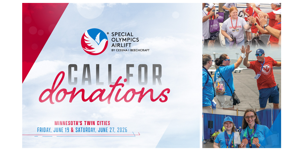 Textron Aviation lanza campaña de donación para apoyar el Special Olympics Airlift de 2026; mientras continúa con la convocatoria nacional de Doves voluntarios
