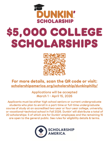 Dunkin’ Launches 17th Annual Philadelphia Regional Scholarship Program