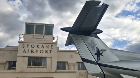 One of SeaPort Airlines' Pilatus PC-12s awaits its next passengers outside Felts Field in Spokane, Wash.