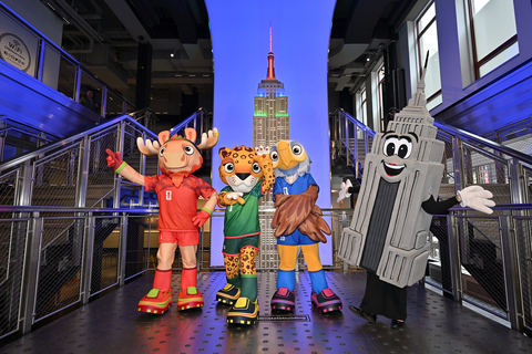 original FIFA World Cup 2026™ Mascots and Representatives from the New York New Jersey Host Committee, U.S. Soccer Federation, Mexico Football Federation and Canada Soccer Light the Empire State Building to Celebrate 100 Days to Go Until the FIFA World Cup 2026™