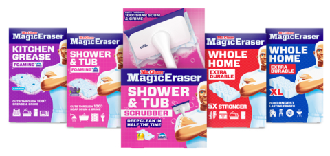 original Mr. Clean upgraded Magic Erasers and Mr. Clean Shower & Tub Scrubber