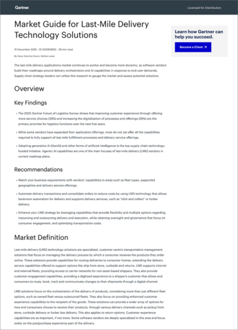 OneRail, a leading provider of AI-native last mile fulfillment and delivery orchestration solutions, today announced its inclusion for the third time in a row as a Representative Vendor for Last Mile Delivery (LMD) Solutions in the 2025 Gartner® Market Guide for Last Mile Delivery Technology Solutions. OneRail was previously recognized the last four years in the Gartner® Hype Cycle™ for Supply Chain Execution Technologies, the Gartner® Hype Cycle™ for Smart City Technologies and Solution. View a complimentary copy of the Gartner Market Guide for Last-Mile Delivery Technology Solutions and read about notable recent movements in the market, as well as OneRail’s recognition as a Representative Vendor and its vendor profile http://www.onerail.com/gartner-report-2025-market-guide-for-last-mile-delivery-technology-solutions.