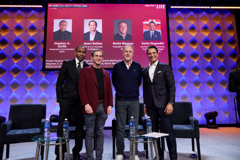 MIT Sloan Sports Analytics Conference Power Players: ESPN and DraftKings Reshape Sports Betting for the Fan with Stephen A. Smith, Jason Robins, Burke Magnus, and Kevin Negandhi. Photo Credit: Jeff Pinette for MIT Sloan Sports Analytics Conference