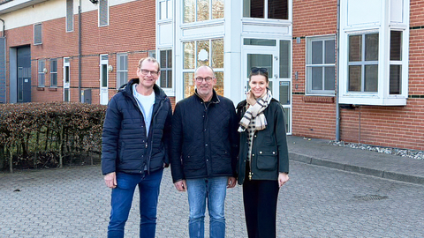 Jens Legarth (CEO), Rikke Matthiesen (CSO), and Torbjørn Tyndkjær-Thomsen (Food & Process Developer) at FERM FOOD’s new production facilities.