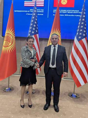 Concrete Engine CEO Meltem Ballan with R. Sabirov, Head of the National Investment Agency under the President of the Kyrgyz Republic, at the Presidential Palace in Bishkek following formal introductions to President Sadyr Japarov.