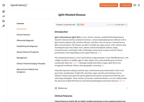 OpenEvidence’s Rare Disease overview page for IgG4-Related Diseases reviewed by NORD