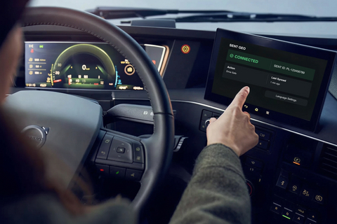 AiDEN’s SENT GEO compliance service displayed within a Volvo truck’s in-vehicle infotainment system, enabling automated geolocation reporting for Poland’s System for Electronic Transport Supervision (SENT). Developed through a collaboration between AiDEN Automotive and Volvo Group’s CampX innovation hub, the integrated solution allows fleets to meet SENT requirements without external GPS hardware or aftermarket installations.