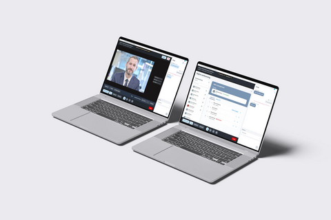 Q4's Digital Conferencing interface combines live video (left), participant management (right), and real-time engagement tools within a single, integrated platform.