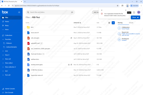 Versa Secure Enterprise Browser enforces enterprise security policies directly within the browser, preventing unauthorized file downloads and protecting sensitive data at the point of interaction.