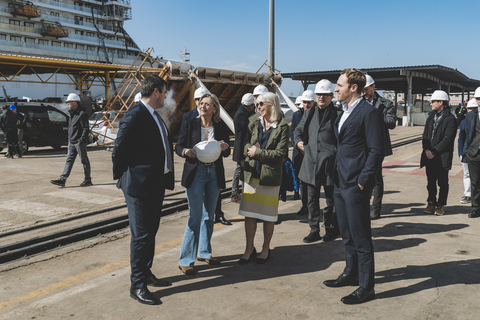 Karine Hagen with Ivana Elice at Fincantieri’s Ancona Shipyard.