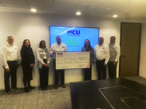 Left to Right: Frank Madeira, Treasurer, MCU Foundation; Marta Hodgkins-Sumner, City Harvest; Cania Infante, Director, MCU Foundation; George Chacon, President and Executive Director, MCU Foundation; Sarah Reul, City Harvest; Kyle Markland, CEO, MCU, Member Representative; Michael Savino, Director, MCU Foundation