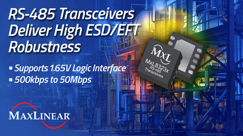 original New RS-485 Transceivers deliver high ESD and EFT robustness and support 1.65V logic interfaces