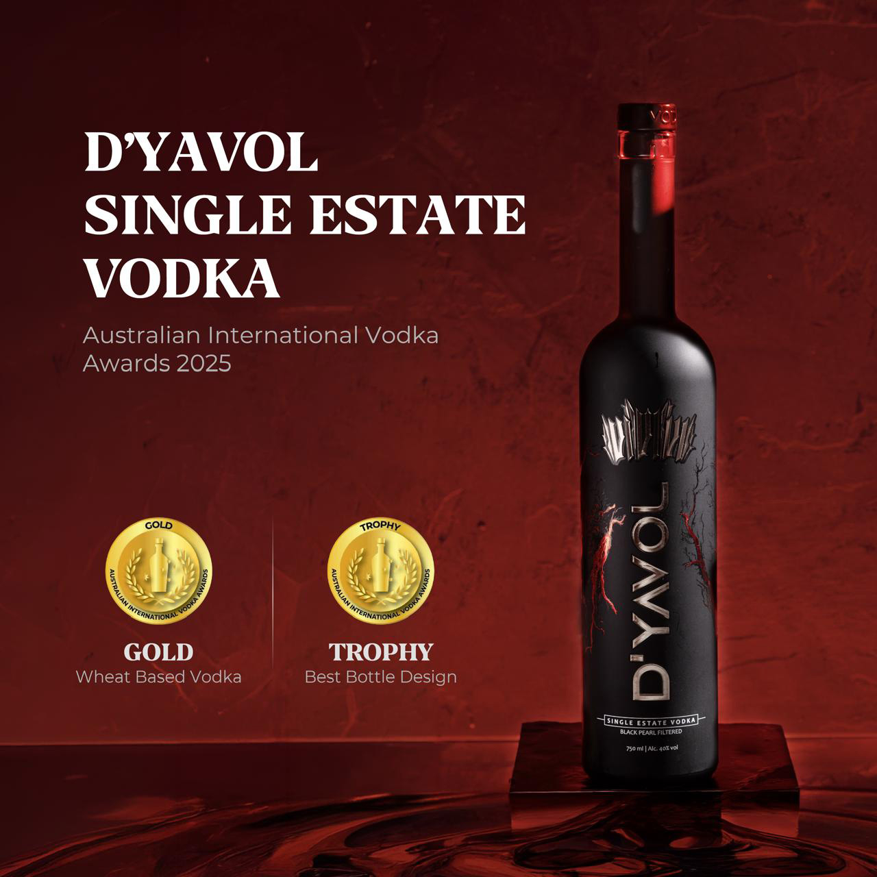 D&rsquo;YAVOL Single Estate Vodka has been honoured with a Gold Medal and the title of &lsquo;Best Bottle Design&rsquo; at Australian International Vodka Awards 2025
