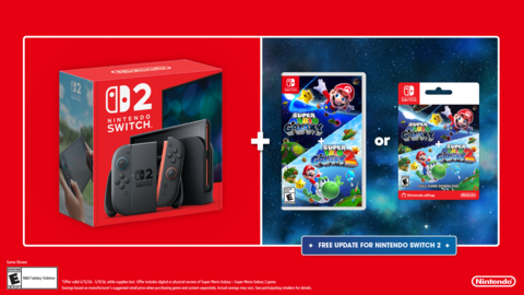 Purchase the Nintendo Switch 2 System With Super Mario Galaxy + Super Mario Galaxy 2 at Select Retailers and Save $20 From April 12 to May 9.