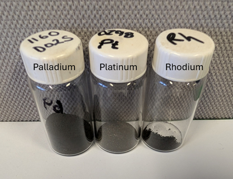 original Figure 1: Platinum, palladium and rhodium samples produced by Lifezone’s Hydromet Technology from spent Autocats through pilot test work completed at Lifezone’s Simulus Laboratories in Perth, Australia