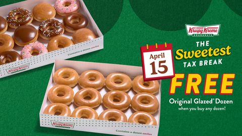 Done with your taxes? Celebrate with an Original Glazed® dozen for free on April 15 with purchase of any dozen at regular price