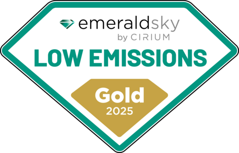 EmeraldSky Gold 2025: Awarded to the world’s top five most emissions-efficient airlines, based on CO₂ per available seat kilometre (ASK).