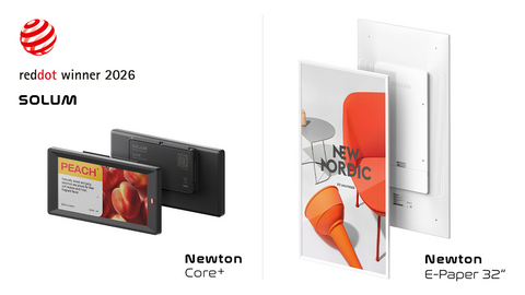 Les Red Dot Product Design Awards 2026 récompensent le Newton Core+ et le Newton E-Paper 32” (Image : SOLUM)