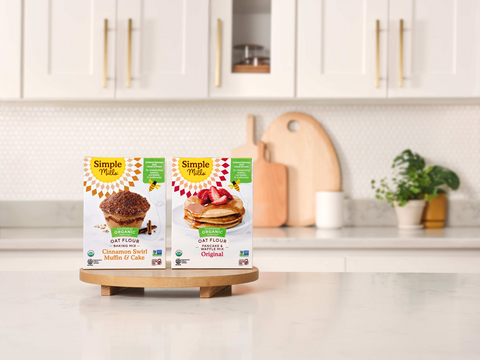 original Simple Mills new Oat Flour Cinnamon Swirl Muffin & Cake Mix and Oat Flour Original Pancake & Waffle Mix.