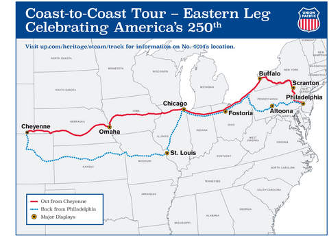 thumbnail Coast-to-coast tour map - color version