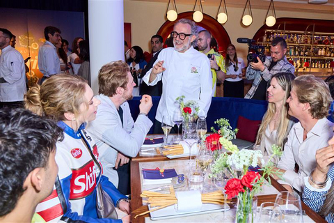 Barilla hosts Arvid Lindblad, Mikaela Shiffrin, and Nico Rosberg with Chef Massimo Bottura at Torno Subito, where the Formula 1 community came together for a surprise dinner.